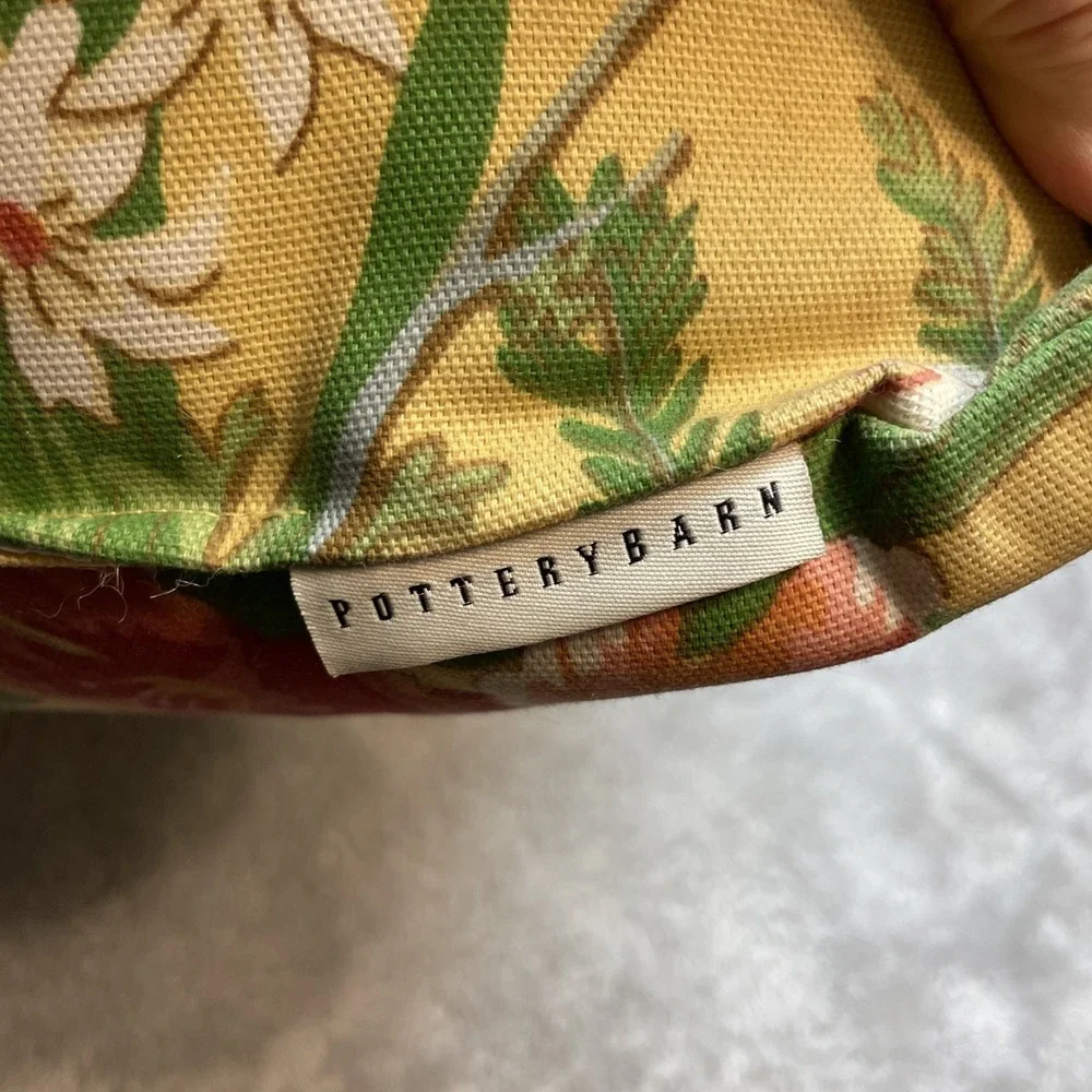 Set of 2 Pottery‎ Barn Indoor/Outdoor Pillows 20x20 Yellow Floral Canvas Stuffed